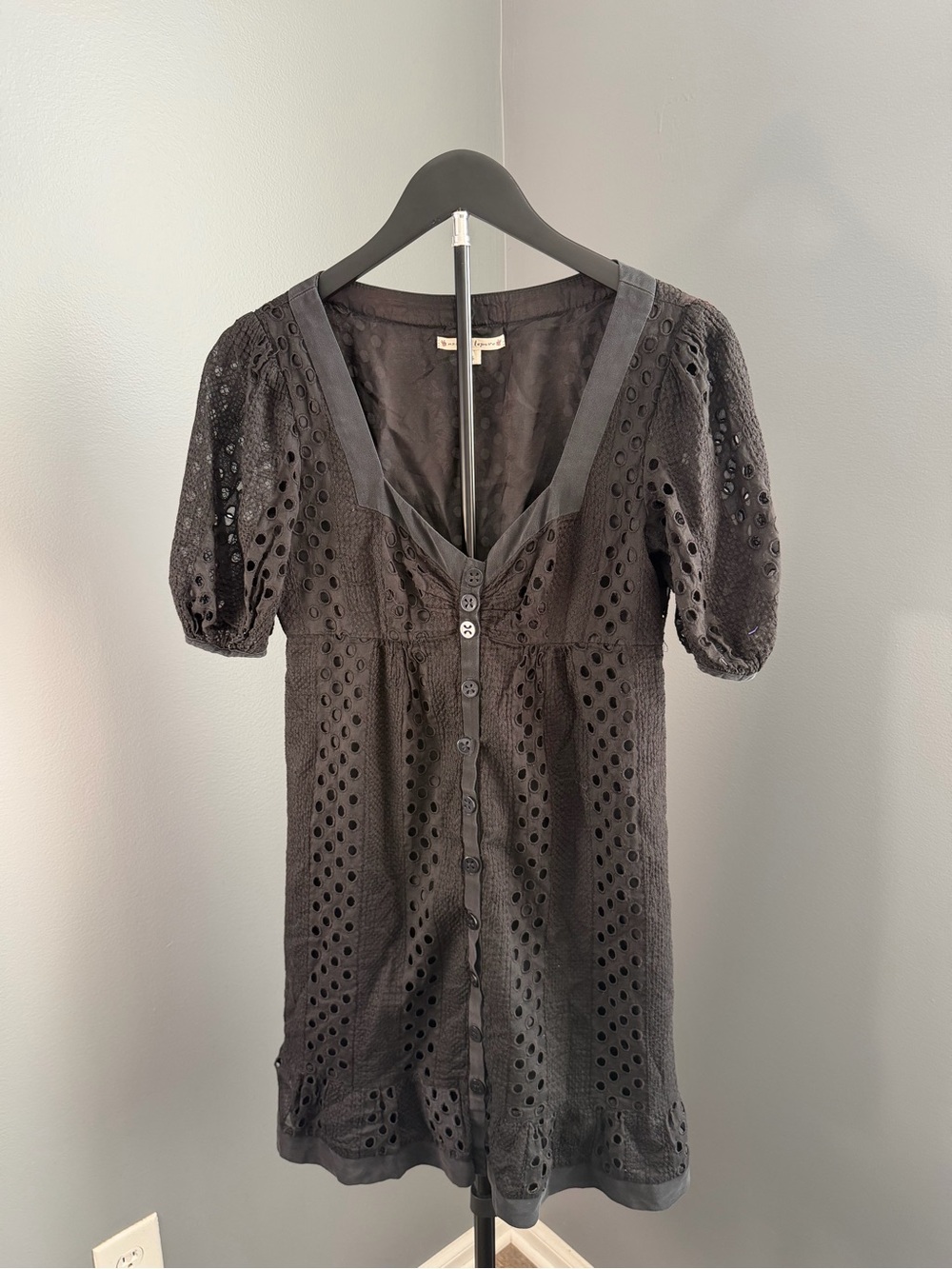Nanette Lepore Black Eyelet Button-Front Dress